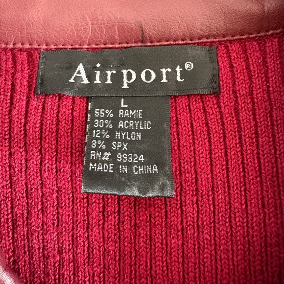 Vintage Burgundy Zip Sweater Jacket. Ribbed Knit with faux Leather Trim. Sz L - Picture 5 of 5